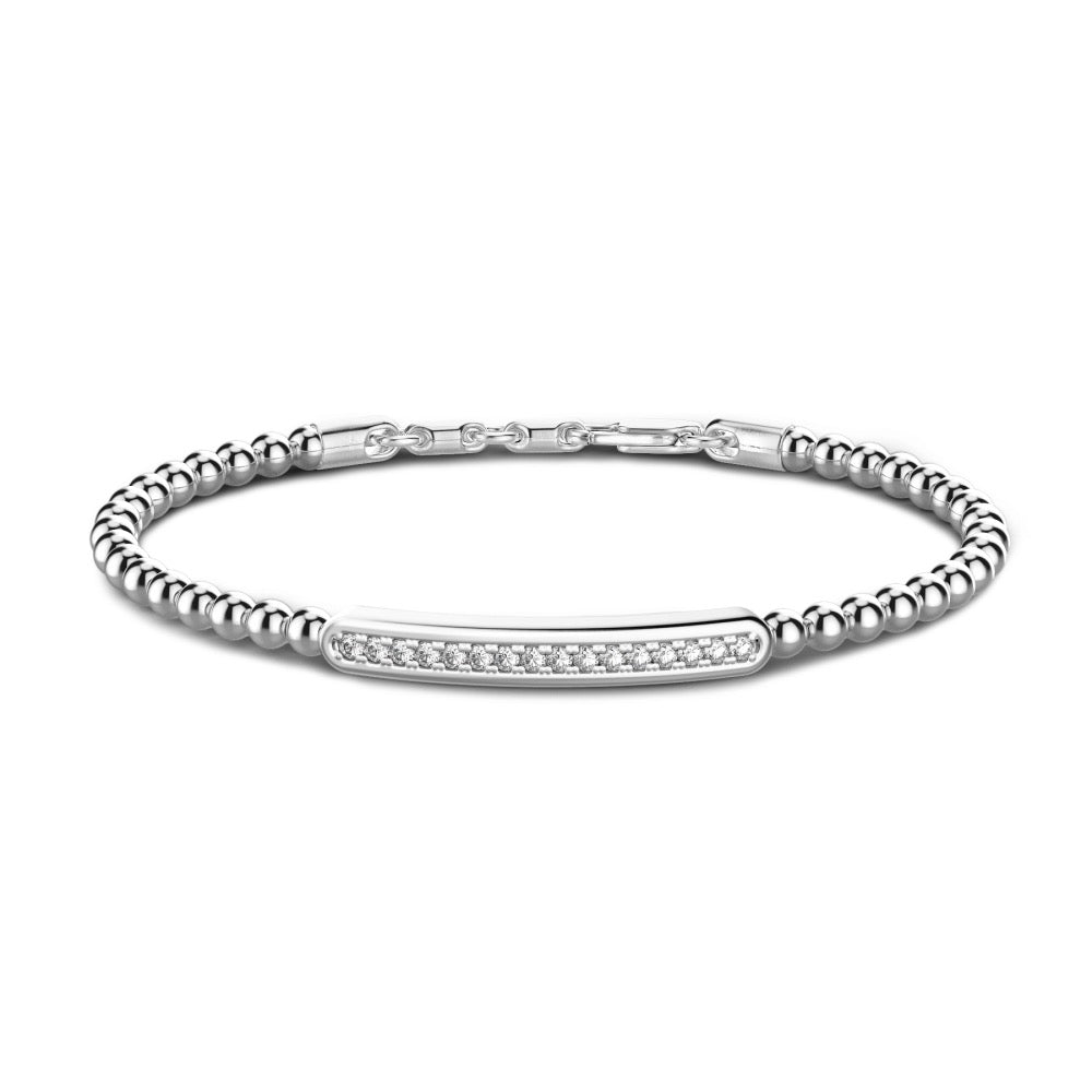 Bracciale Morbido Con Sfere In Argento e Targa Con Pietre Zancan