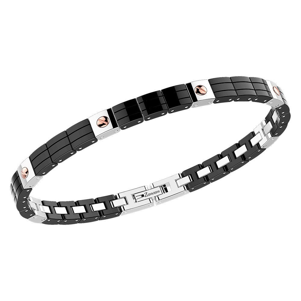Bracciale in Acciaio e Ceramica Nera Zancan