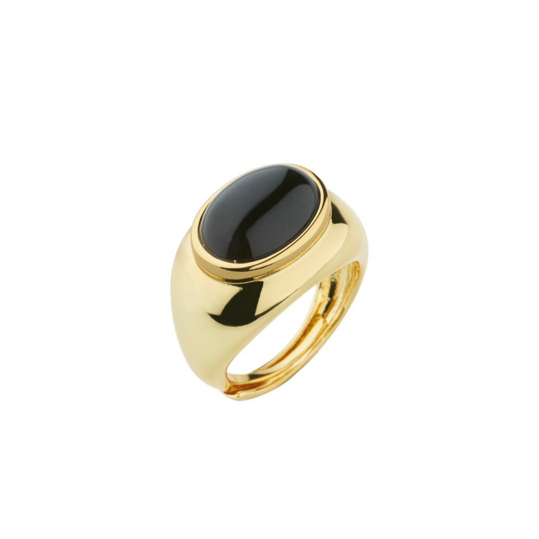 Anello Sovrani Finitura Oro con Pietra Nera