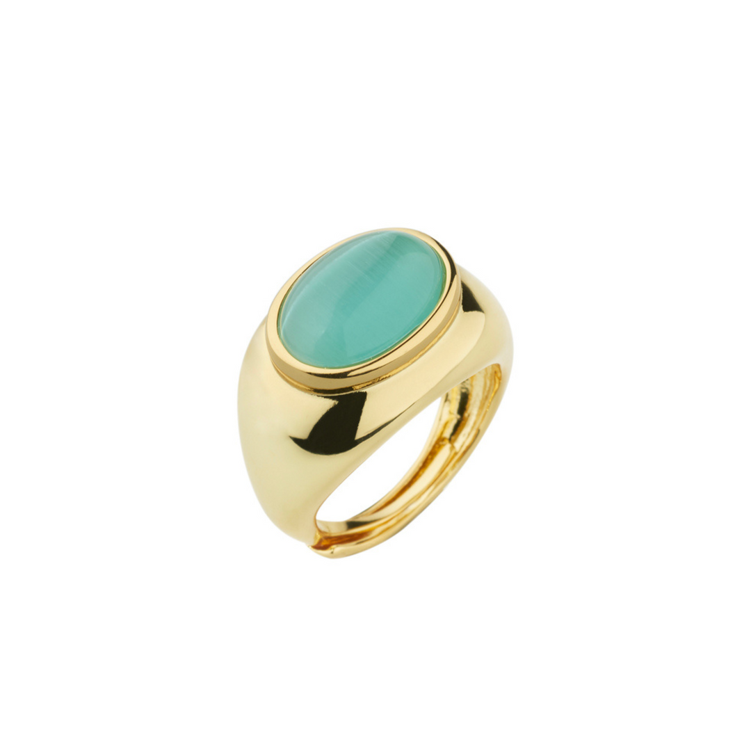 Anello Sovrani finitura Oro con pietra Verde Acqua