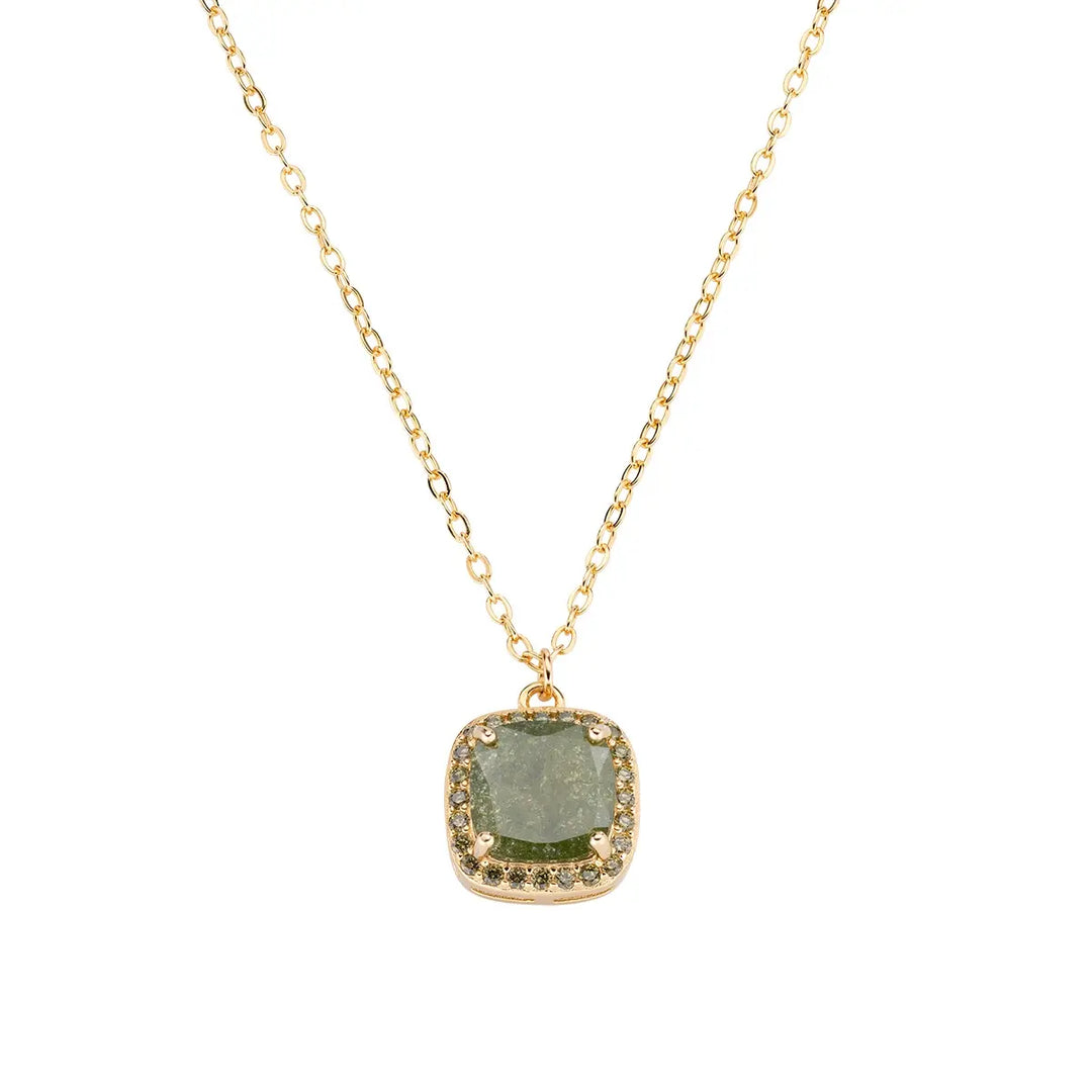 Collana Dorata con Creek Stone e Zirconi Verde Oliva