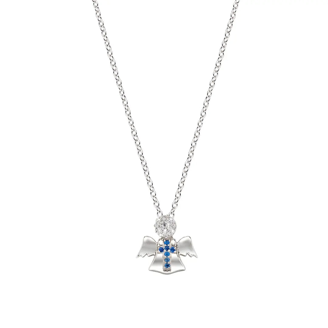 Collana Angioletto e Croce Zirconi Bianchi e Rosa