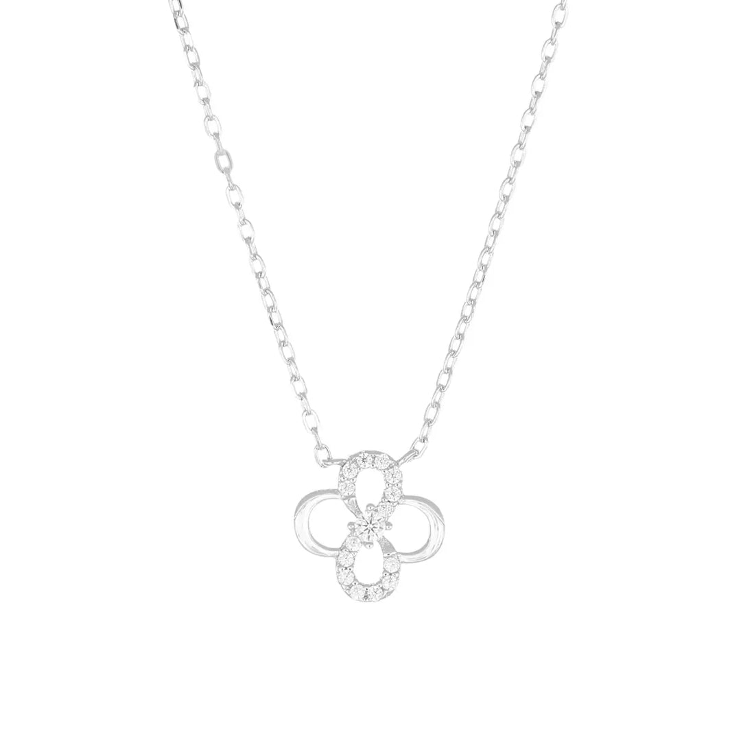 Collana Quadrifoglio d'Infiniti con Zirconi Bianchi