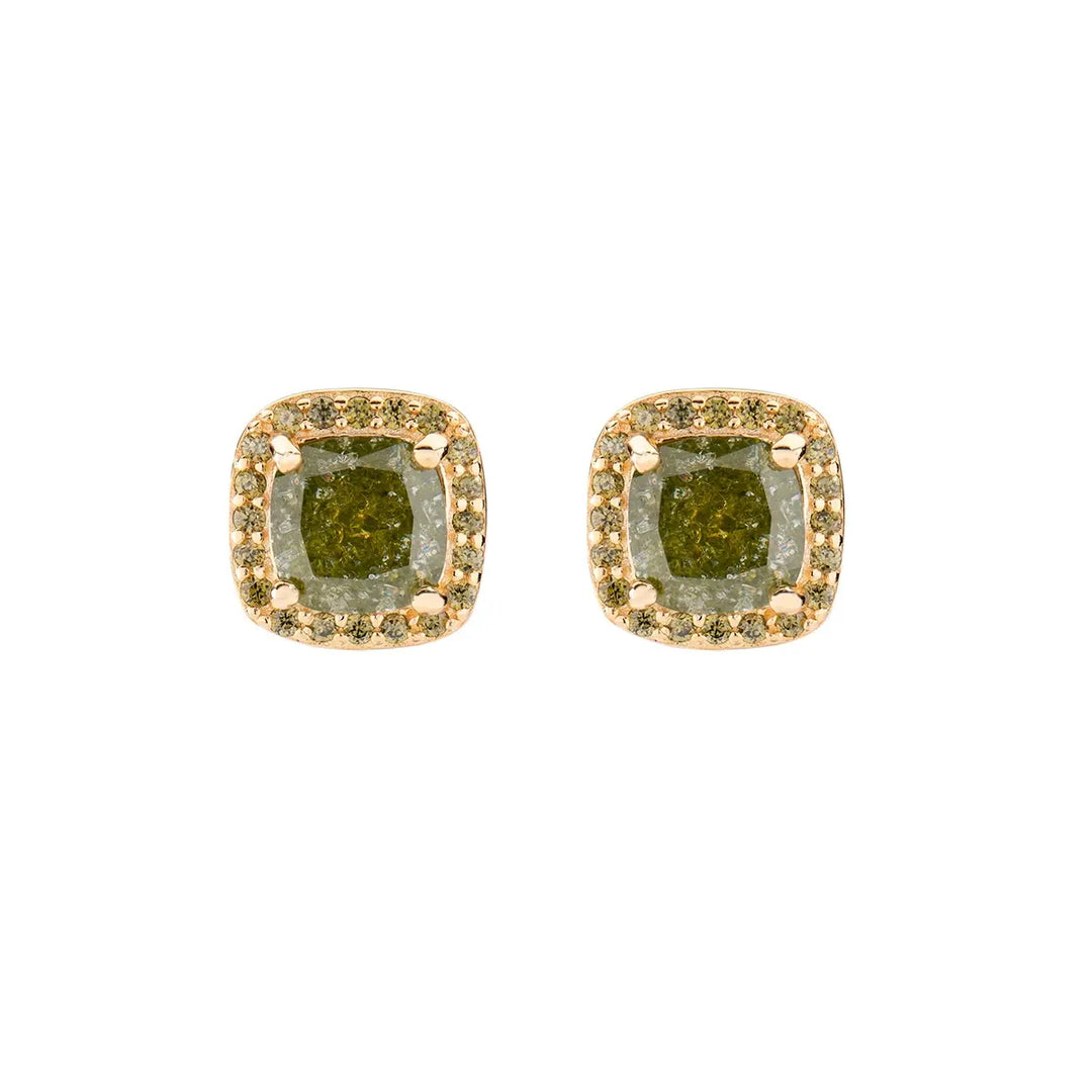 Orecchini Dorati con Creek Stone e Zirconi Verde Oliva