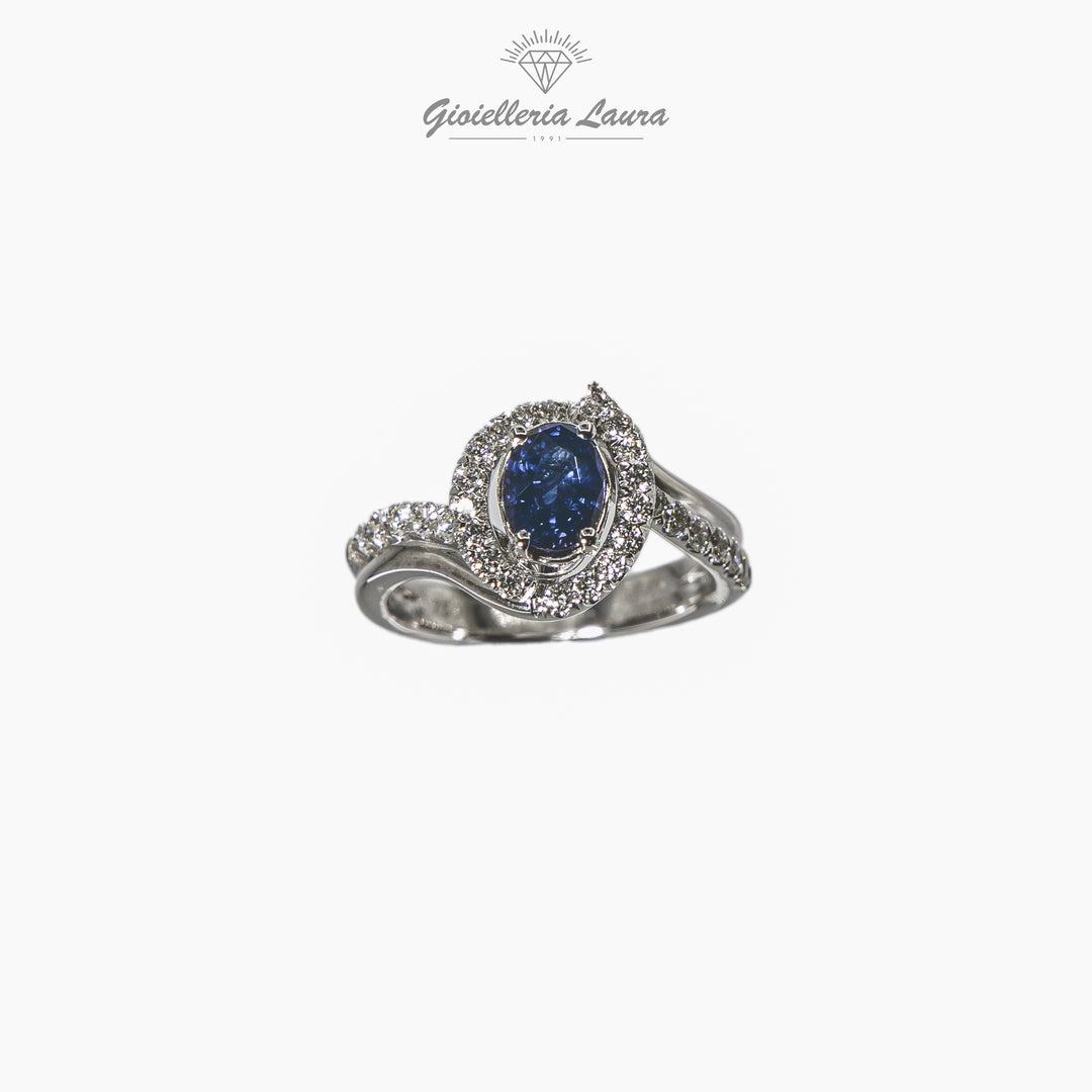 Anello con Zaffiro e Diamanti Crivelli