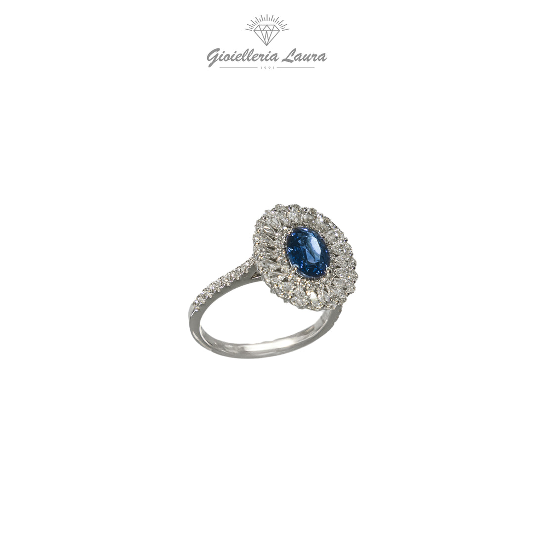 Anello con Zaffiro e Diamanti Crivelli