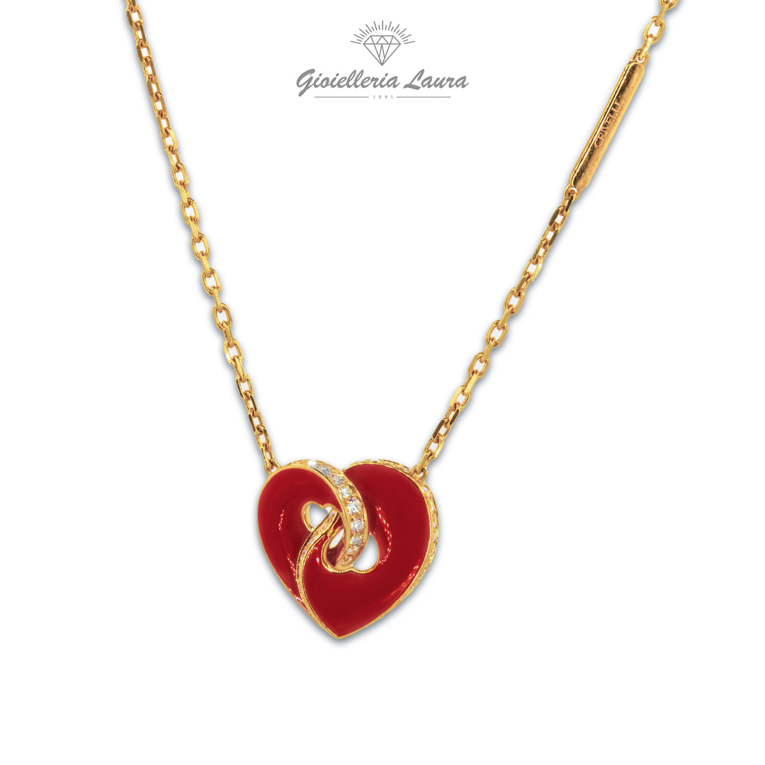 Collana Cuore con Diamanti e Smalto Rosso Crivelli