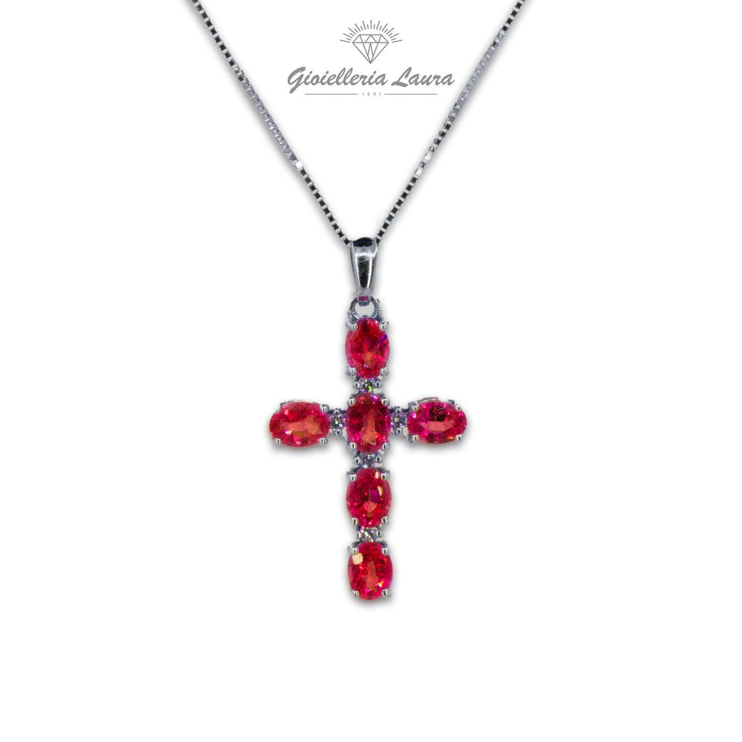 Collana Croce con Rubini e Diamanti Cierre Gioielli