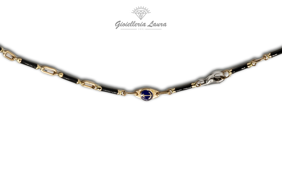 Girocollo in Oro 18 kt e Smalto Nero