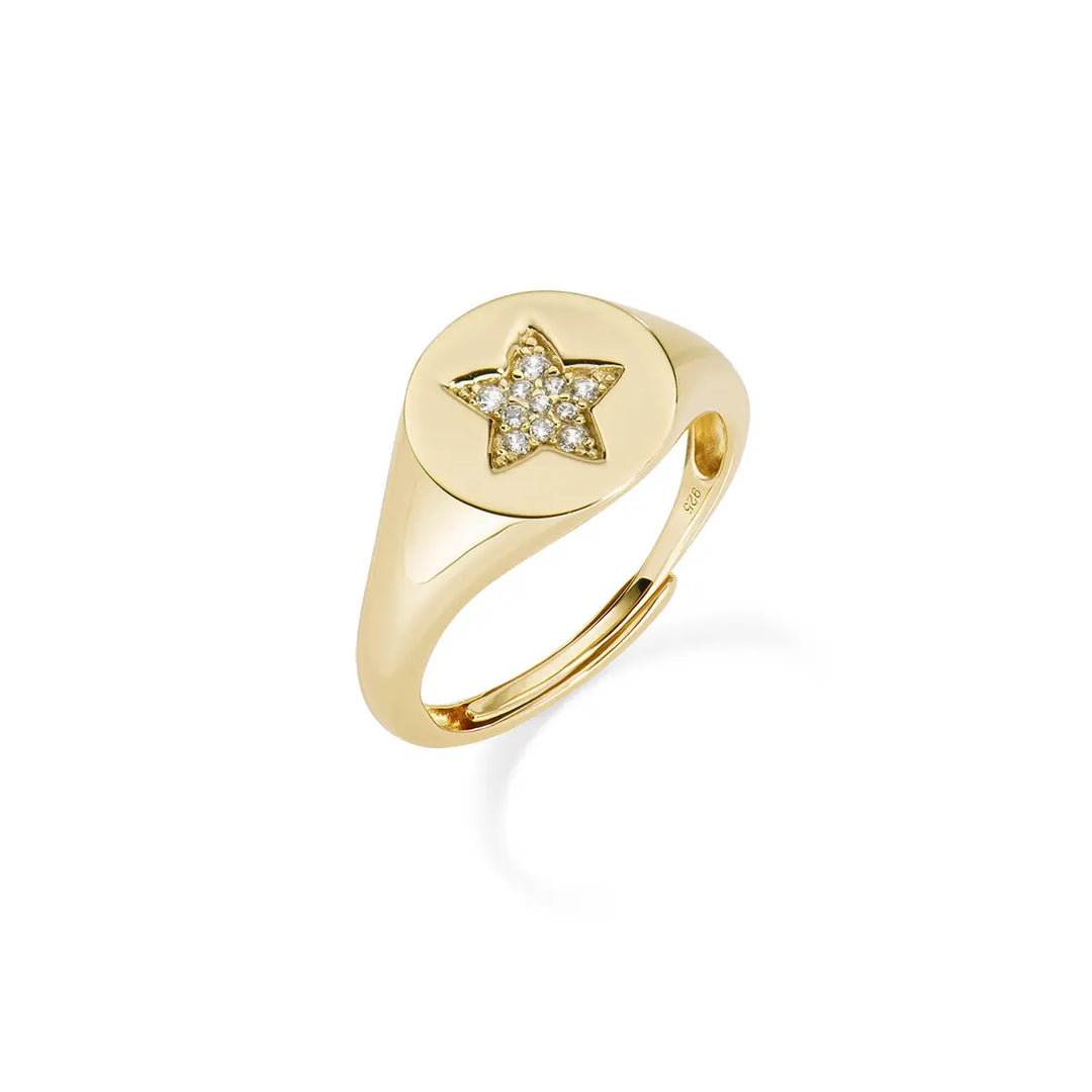 Anello Chevalier Regolabile Dorato con Stella Zirconata