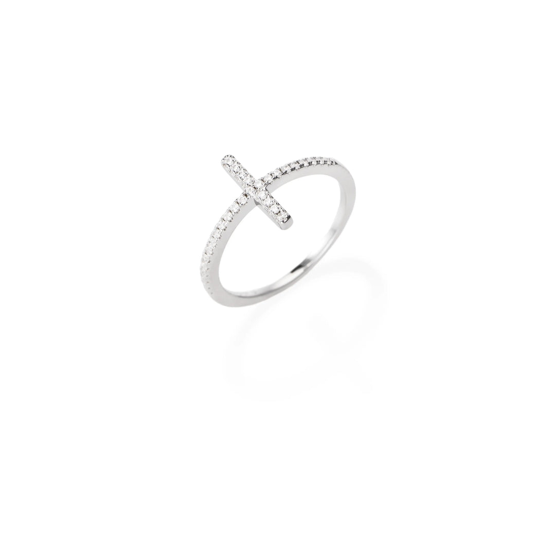 Anello Croce Rodio e Zirconi