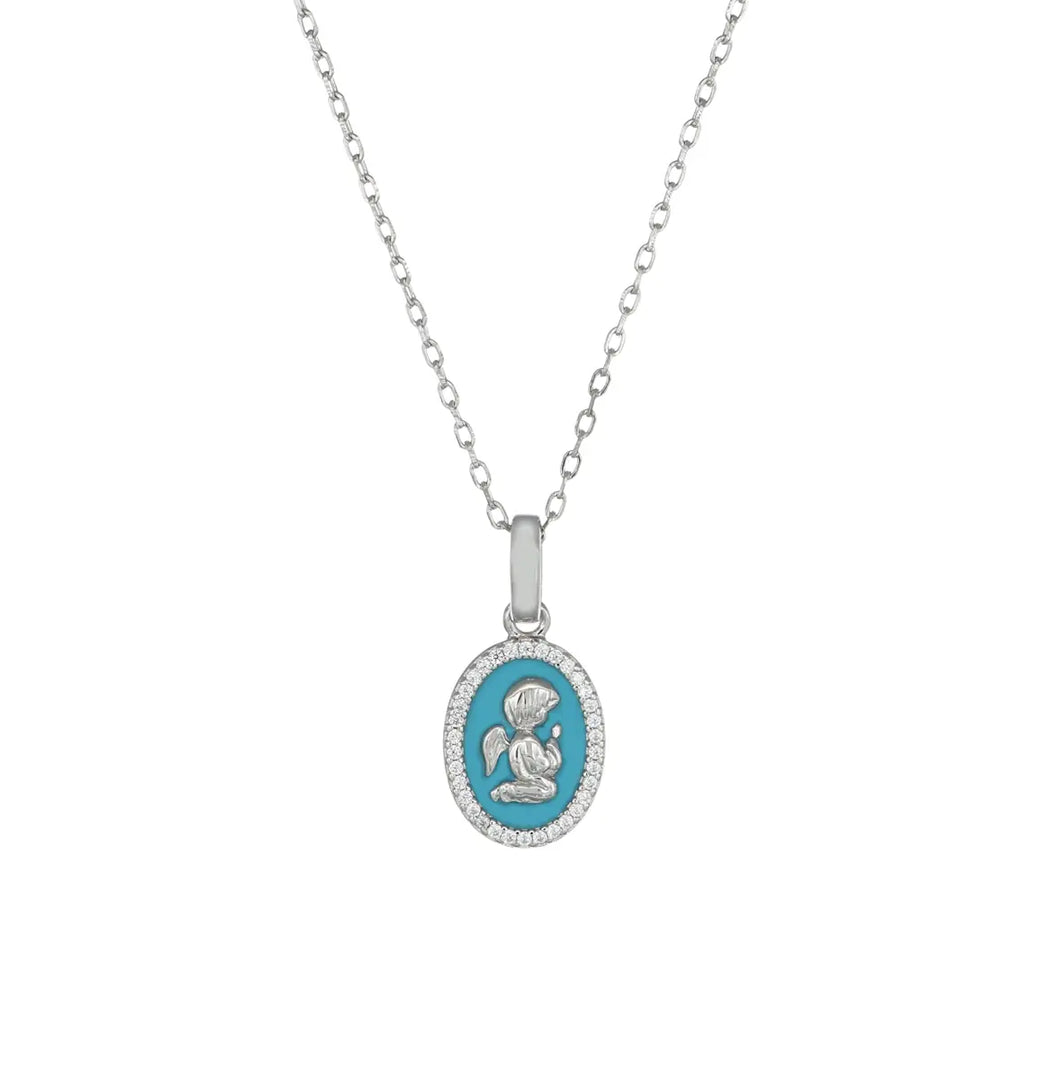 Collana Angelo Custode con Smalto Turchese e Zirconi