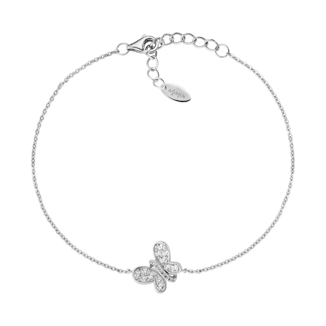 Bracciale Rodio Farfalla Zirconi Bianchi
