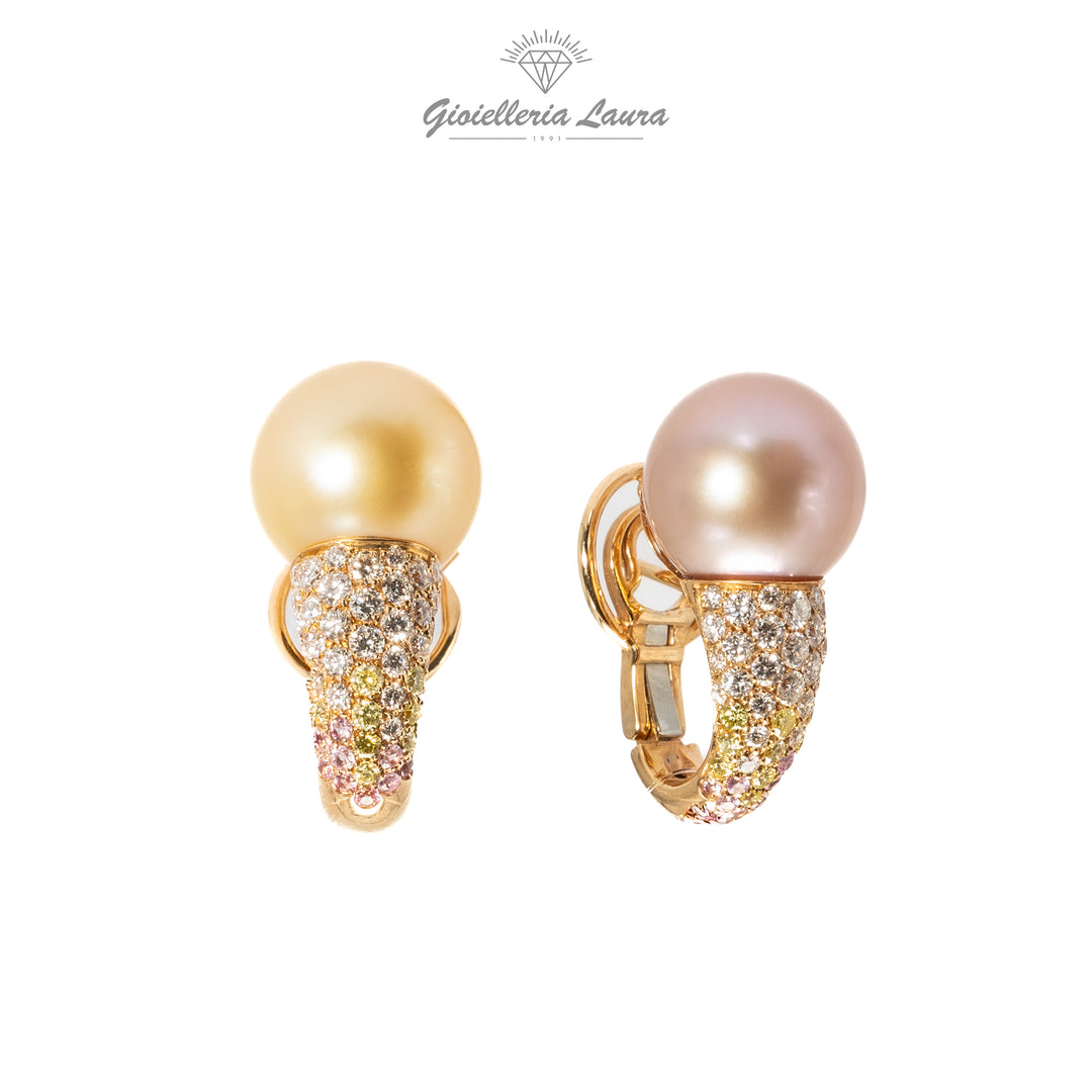 Orecchini con Perle Diamanti e Zaffiri
