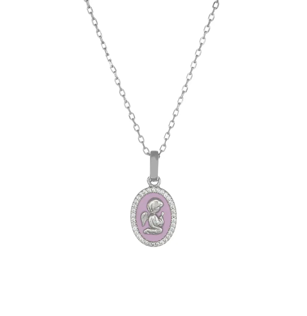 Collana Angelo Custode con Smalto Rosa e Zirconi