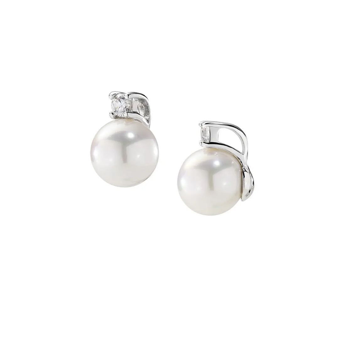 Orecchini in Argento con Perla 8 mm e Zircone Bianco Amen