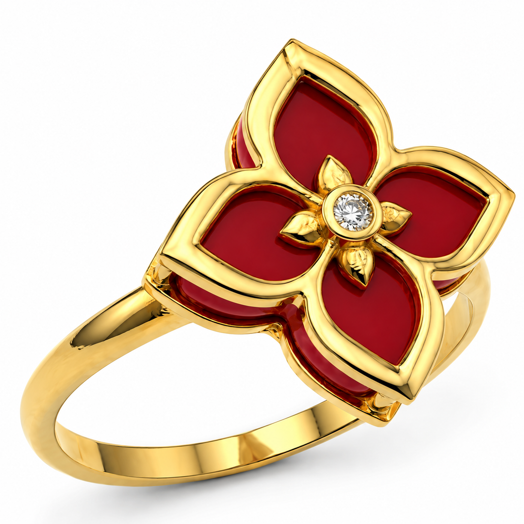Anello a Fiore in Oro Giallo e Zircone