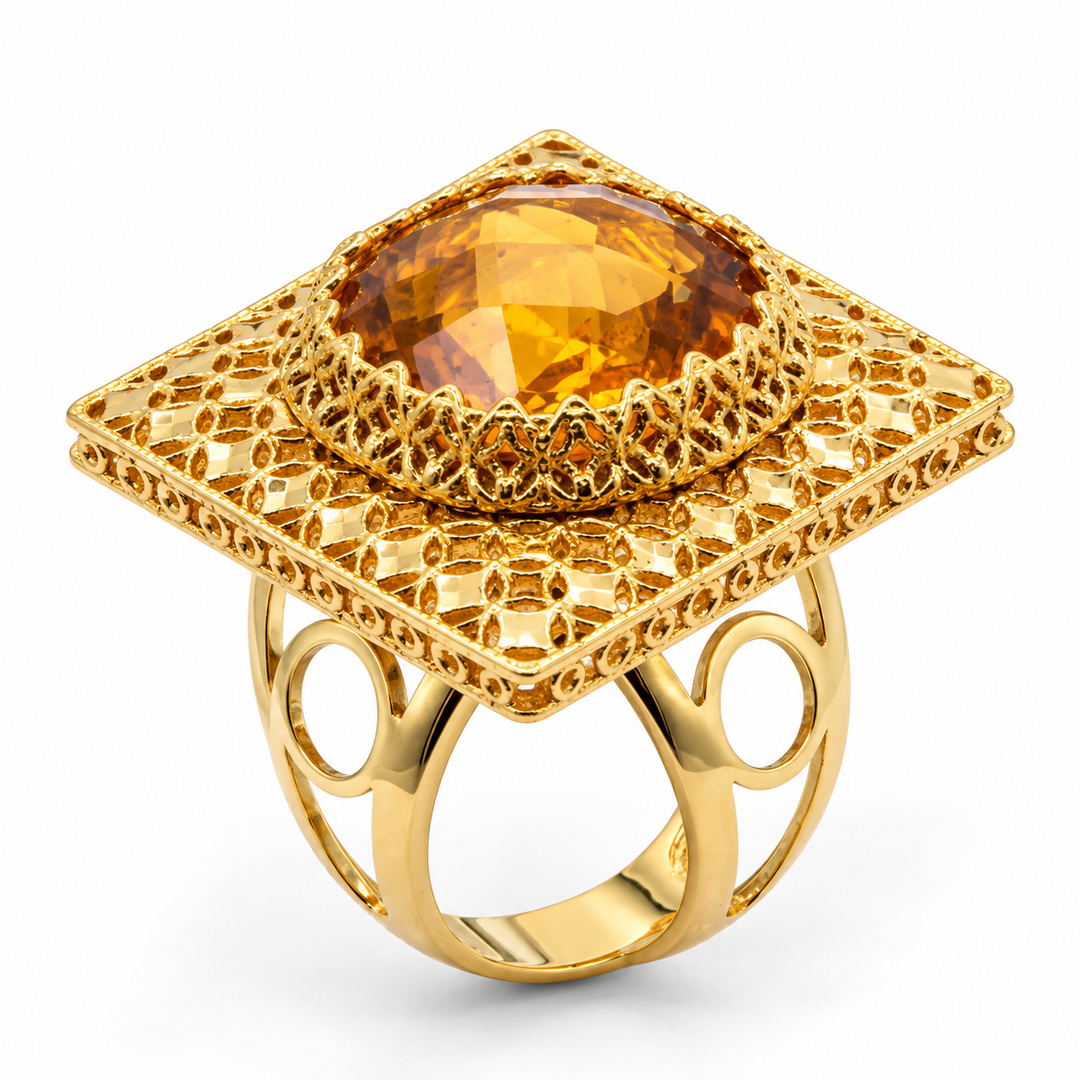 Anello Traforato In Oro Giallo e Quarzo Citrino