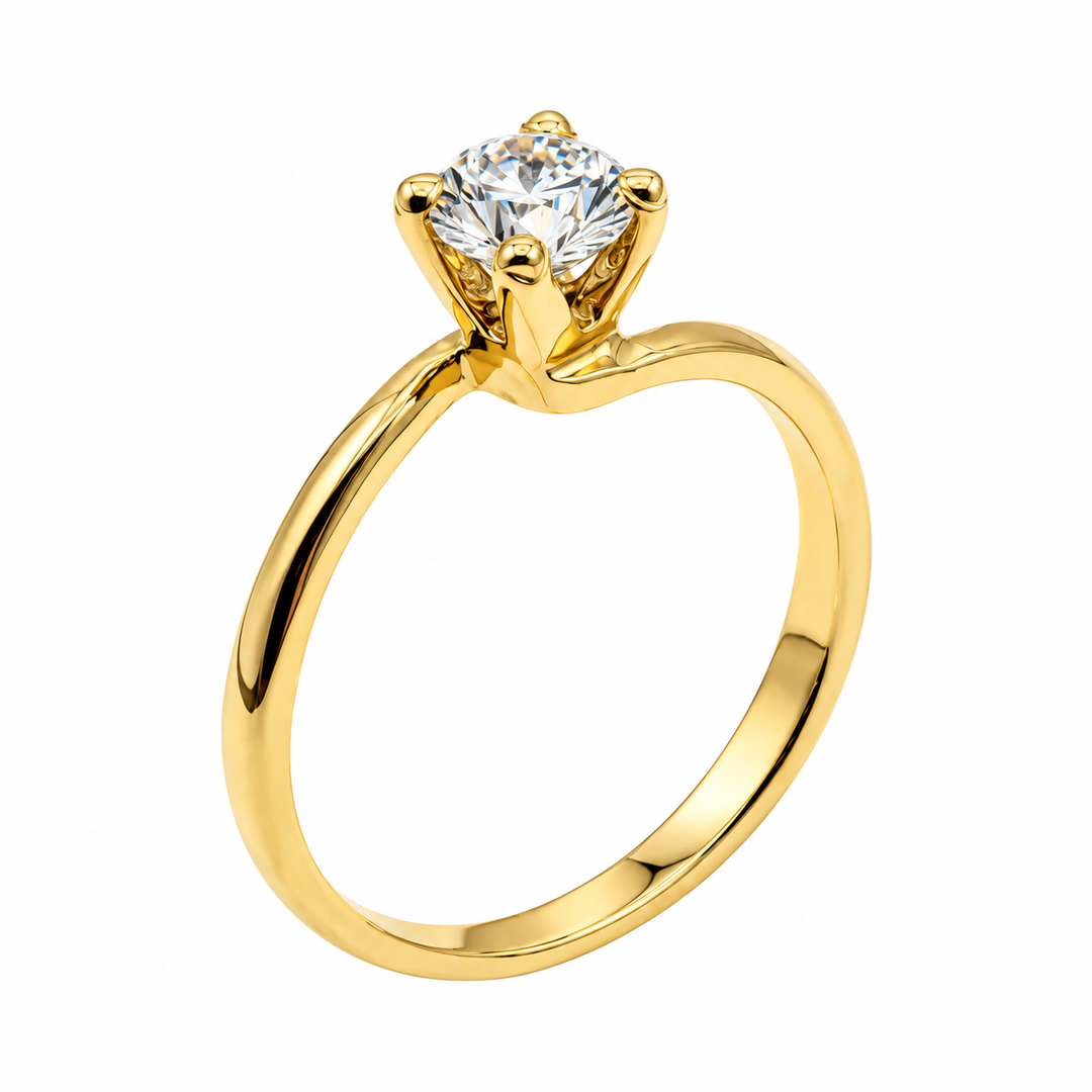 Anello Solitario in Oro Giallo e Zircone