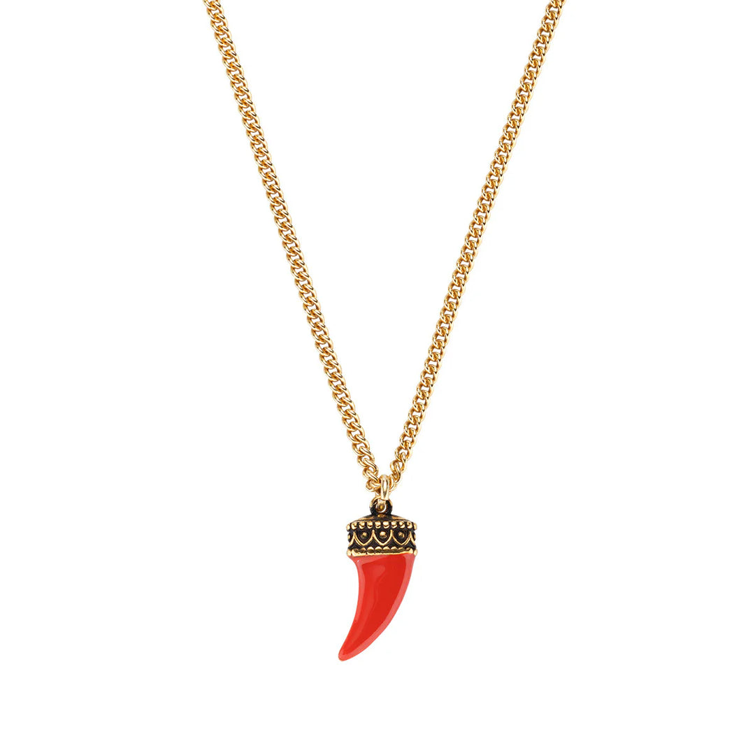 Collana Dorata Con Corno Smaltato Rosso