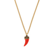 Collana Dorata Con Corno Smaltato Rosso