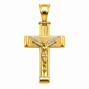 Ciondolo Croce in Oro Giallo e con dettagli in Oro Bianco 18 kt