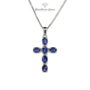 Collana Croce con Zaffiri e Diamanti