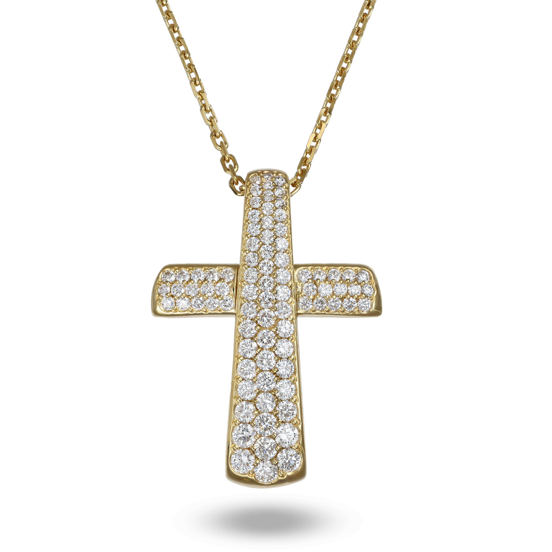 Collana Croce in Oro Giallo con Diamanti Crivelli