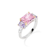 Anello Cocktail Rodio Zirconi Rosa Lilla e Bianchi