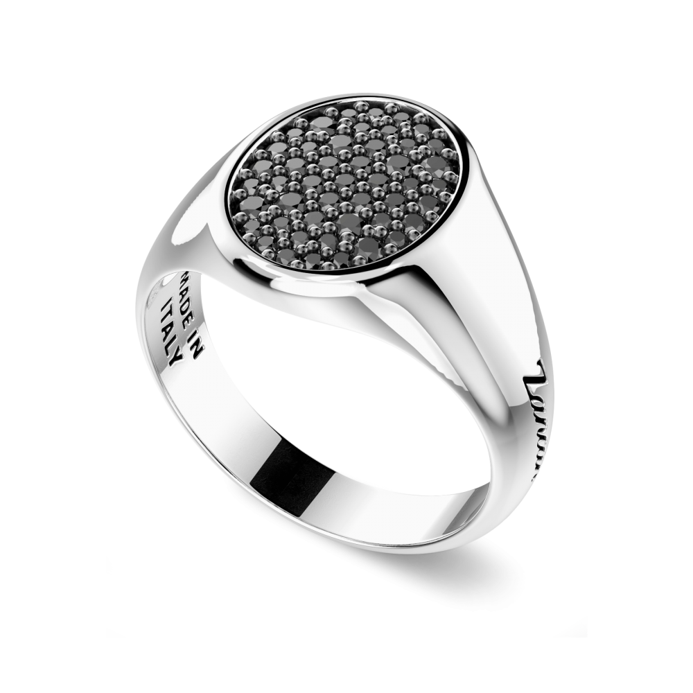 Anello chevalier Zancan in Argento con Pietre Nere