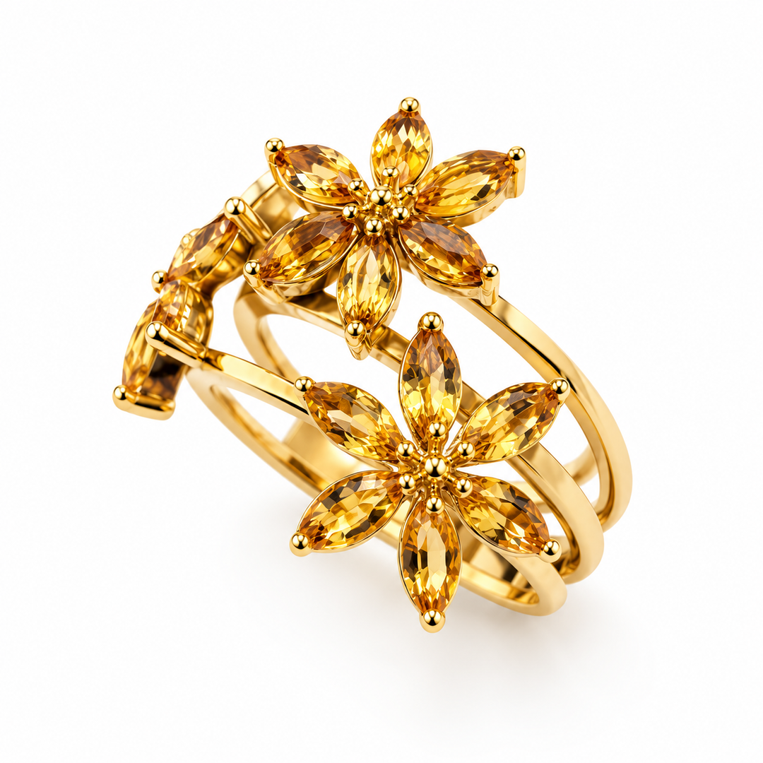 Anello a Fascia con Fiori in Oro Giallo 18 kt