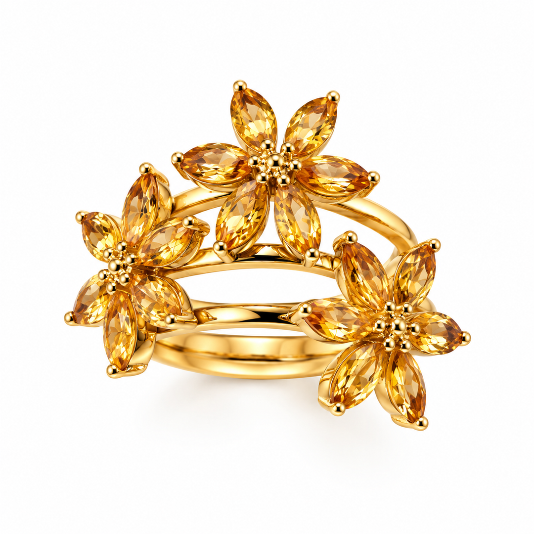 Anello a Fascia con Fiori in Oro Giallo 18 kt