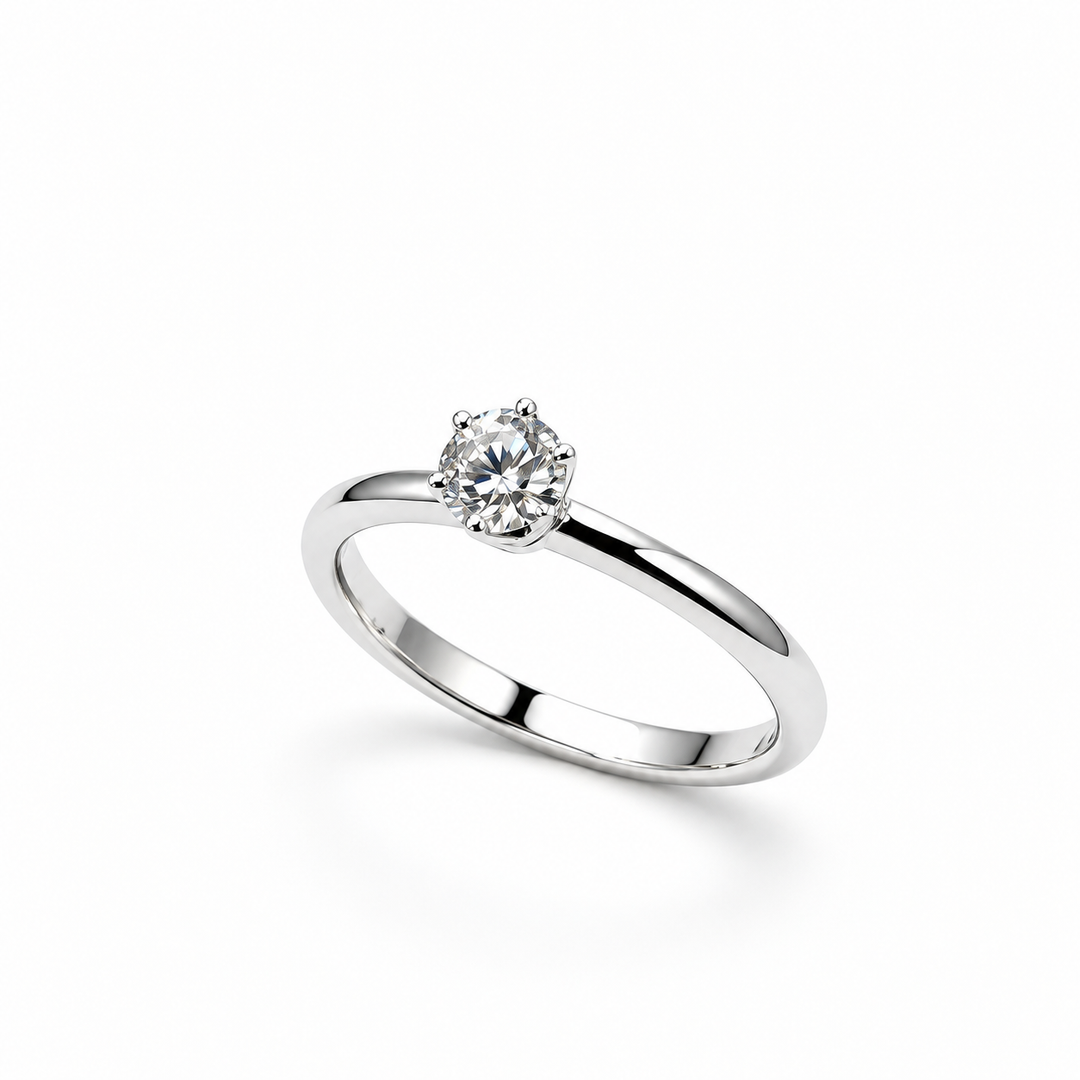 Anello Solitario modello a Sei Griffe con Diamanti  in Oro Bianco Crivelli
