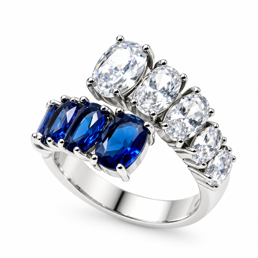 Anello Contrarie Bianco e Blu Sovrani