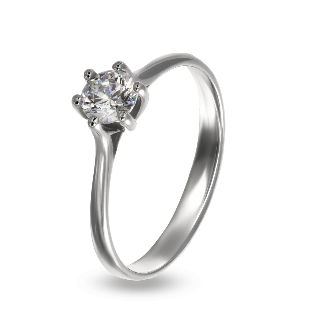 Anello Solitario in Oro Bianco e Zircone