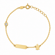 Bracciale Bimbo/a con Targhetta, Angioletto e Diamantino in Oro Giallo 18 kt