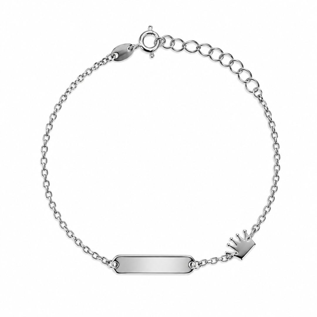 Bracciale Bimbo/a in Oro Bianco 18 kt con Targhetta e Corona