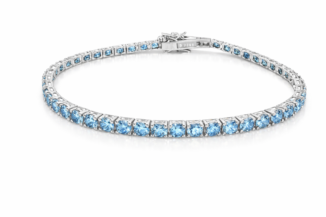 Bracciale Tennis in Argento con zirconi Azzurri