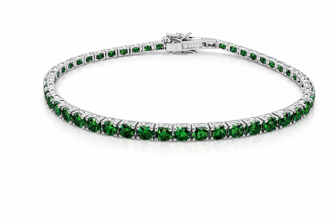 Bracciale Tennis in Argento con zirconi Verdi