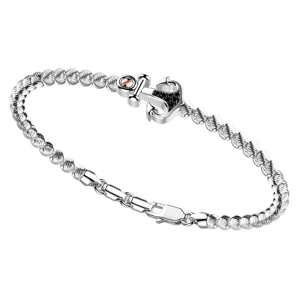 Bracciale Zancan in Argento a Sfere con Ancora e Pietre Nere
