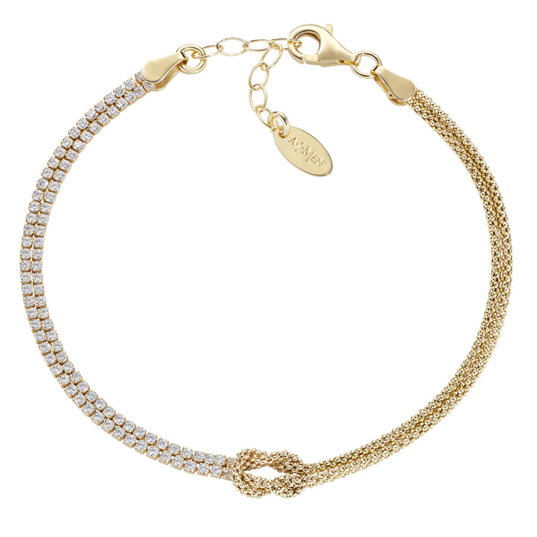 Bracciale Nodo d'Amore Dorato con Zirconi Bianchi