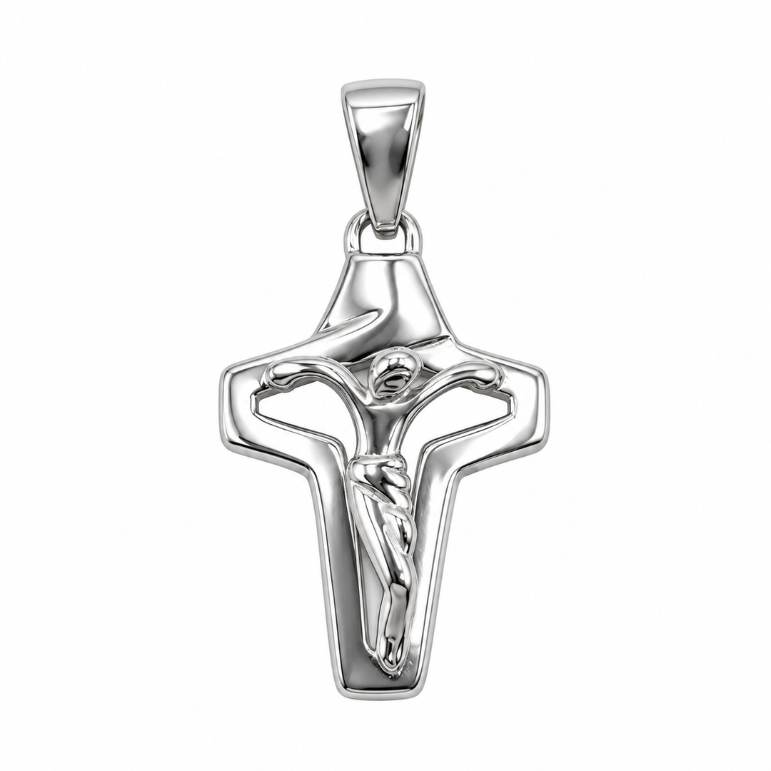 Ciondolo Croce con Cristo i Oro Bianco 18 kt