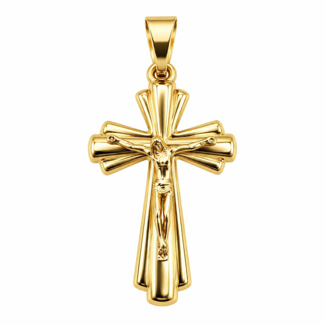Ciondolo Croce con Cristo in Oro Giallo 18 kt