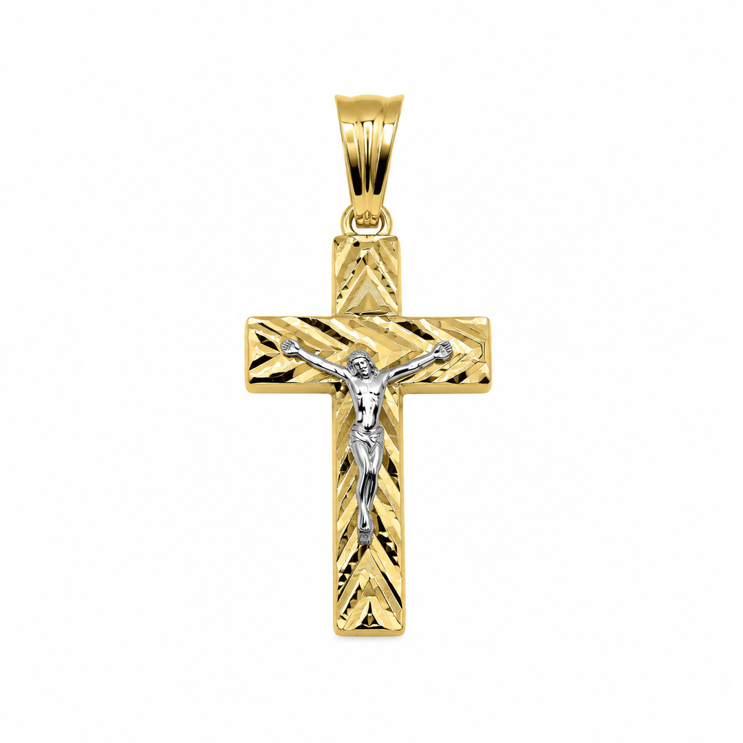 Ciondolo Croce in Oro Giallo con dettagli in Oro Bianco 18 kt