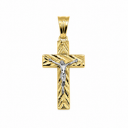 Ciondolo Croce in Oro Giallo con dettagli in Oro Bianco 18 kt