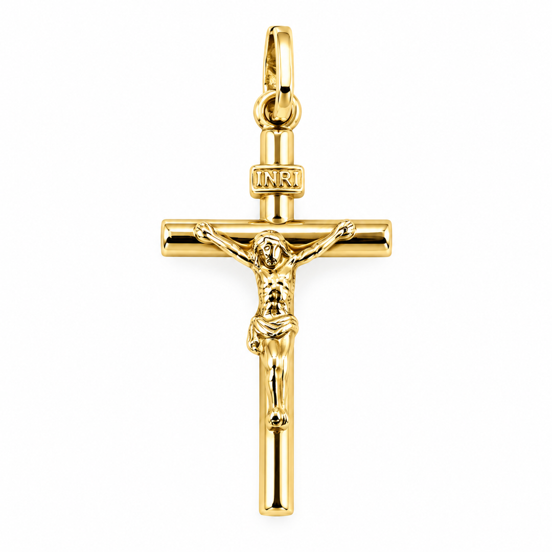 Ciondolo Croce con la Figura di Gesu in Oro Giallo 18kt