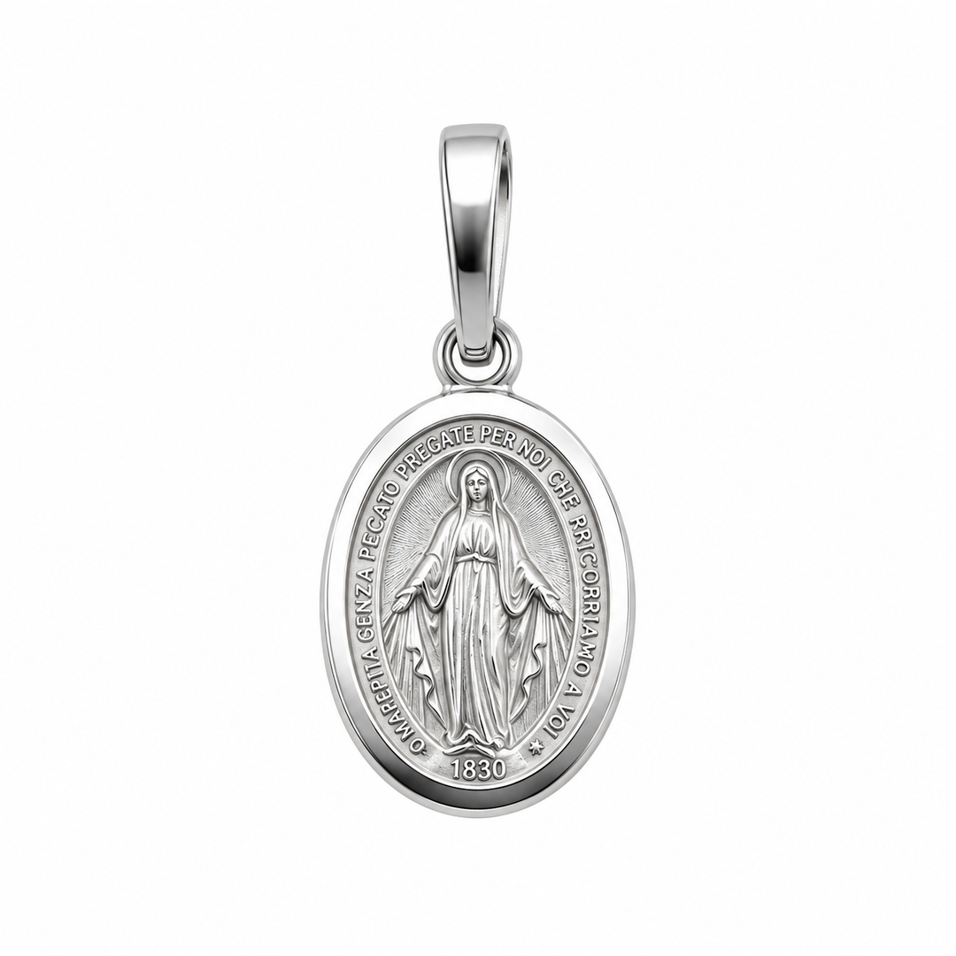 Medaglia Miracolosa con Madonna in Oro Bianco 18 kt