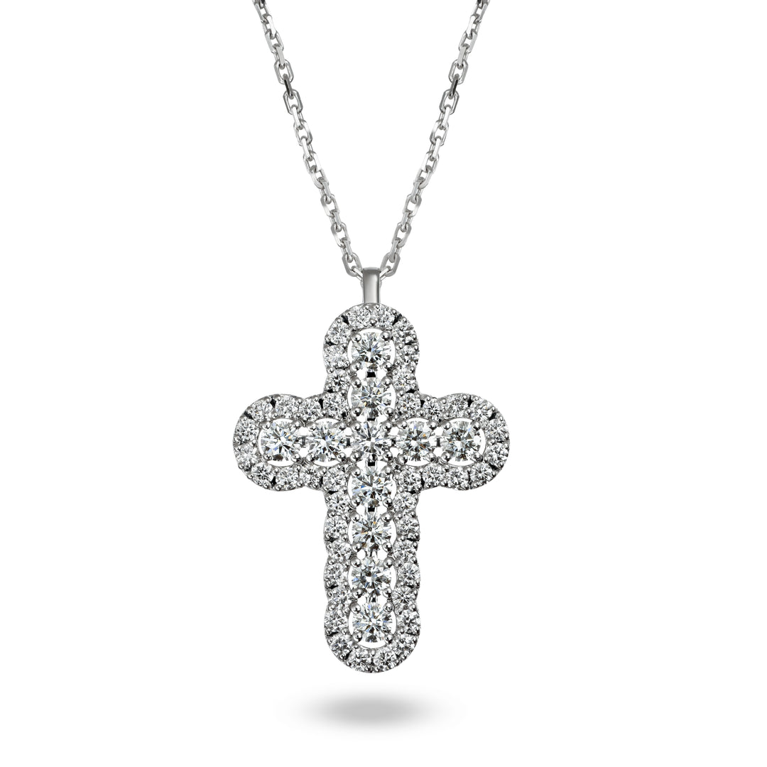 Collana Croce in Oro Bianco con Diamanti Crivelli