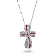 Collana con Croce in Oro Bianco,Diamanti e Rubini