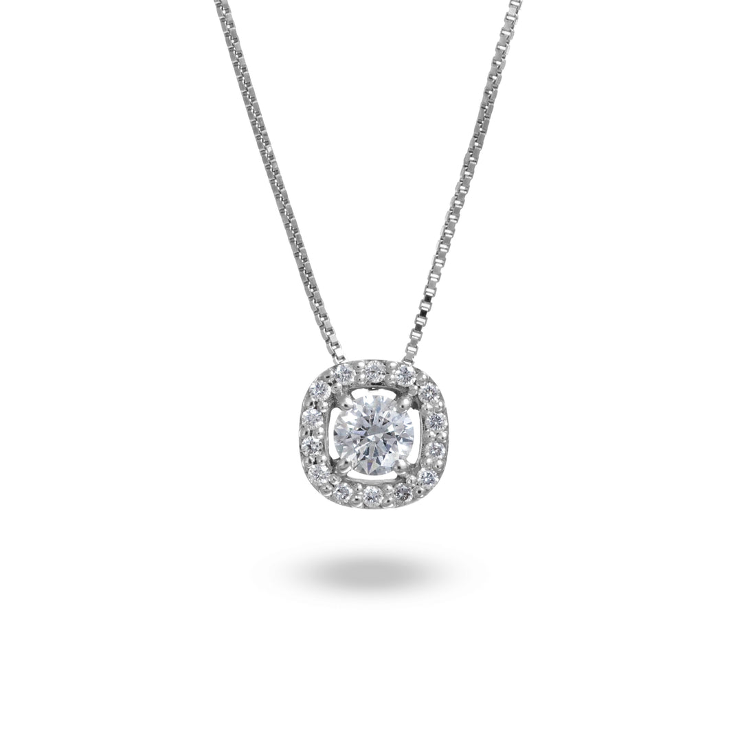 Collana in Oro Bianco con Pendente Squadrato e Diamanti